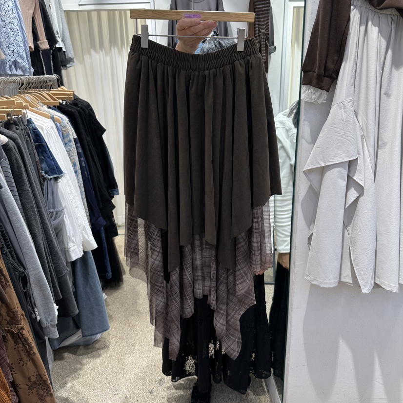 BELITA韓國直郵女裝新品休閑真品時尚推薦人氣長裙格紋絲絨BELITA長裙圖色3卡其色