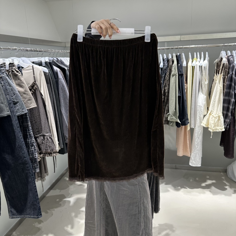 PORTS MOSS/TILDE東大門代購女裝新款休閑半身裙中短裙天鵝絨PORTS MOSS/TILDE半身裙/中短裙