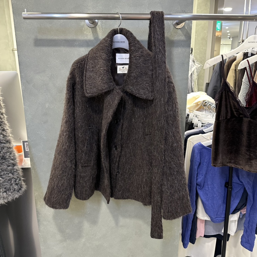 NOTHING MORE韓國直郵女士新品休閑短款大衣安哥拉含腰帶NOTHING MORE短款大衣圖色1棕色