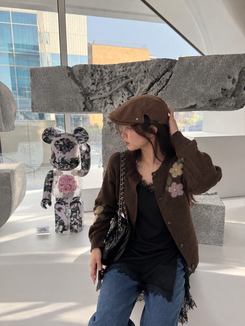 PAIRING韓國代購女士新款人氣真品推薦熱賣開衫花紋格紋開衫PAIRING開衫