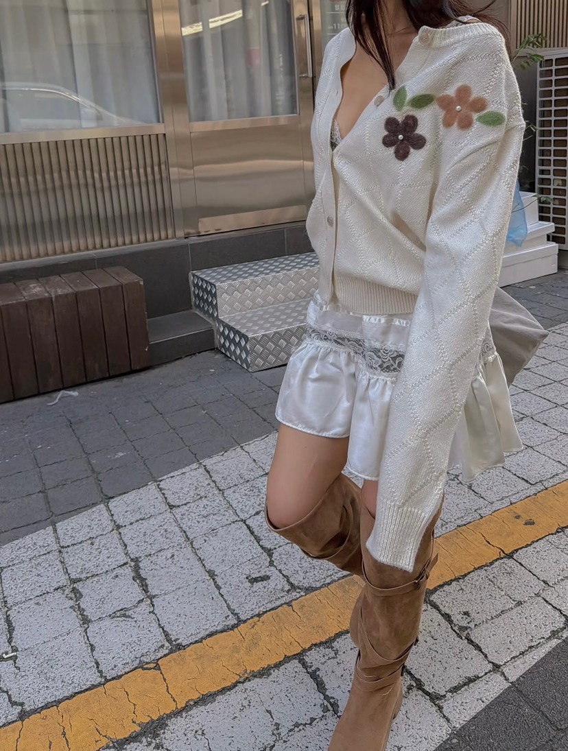 PAIRING韓國代購女士新款人氣真品推薦熱賣開衫花紋格紋開衫PAIRING開衫