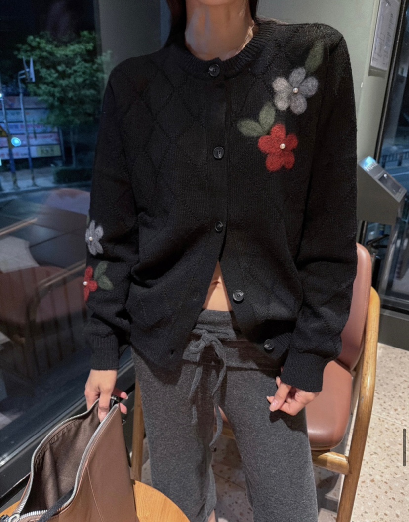 PAIRING韓國代購女士新款人氣真品推薦熱賣開衫花紋格紋開衫PAIRING開衫