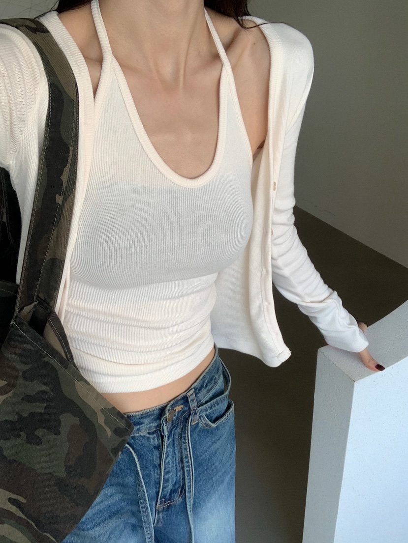 VERANDA韓國代購女裝新款熱賣推薦時尚真品套裝露背開衫無袖VERANDA套裝