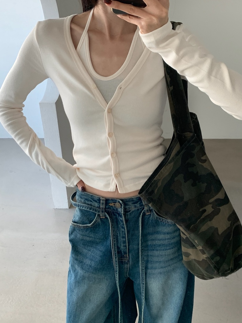 VERANDA韓國代購女裝新款熱賣推薦時尚真品套裝露背開衫無袖VERANDA套裝