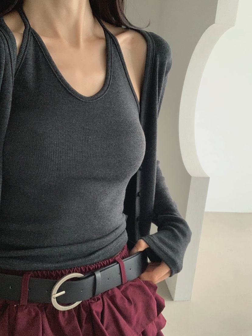 VERANDA韓國代購女裝新款熱賣推薦時尚真品套裝露背開衫無袖VERANDA套裝