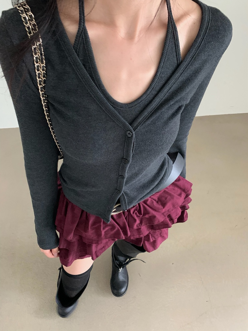 VERANDA韓國代購女裝新款熱賣推薦時尚真品套裝露背開衫無袖VERANDA套裝