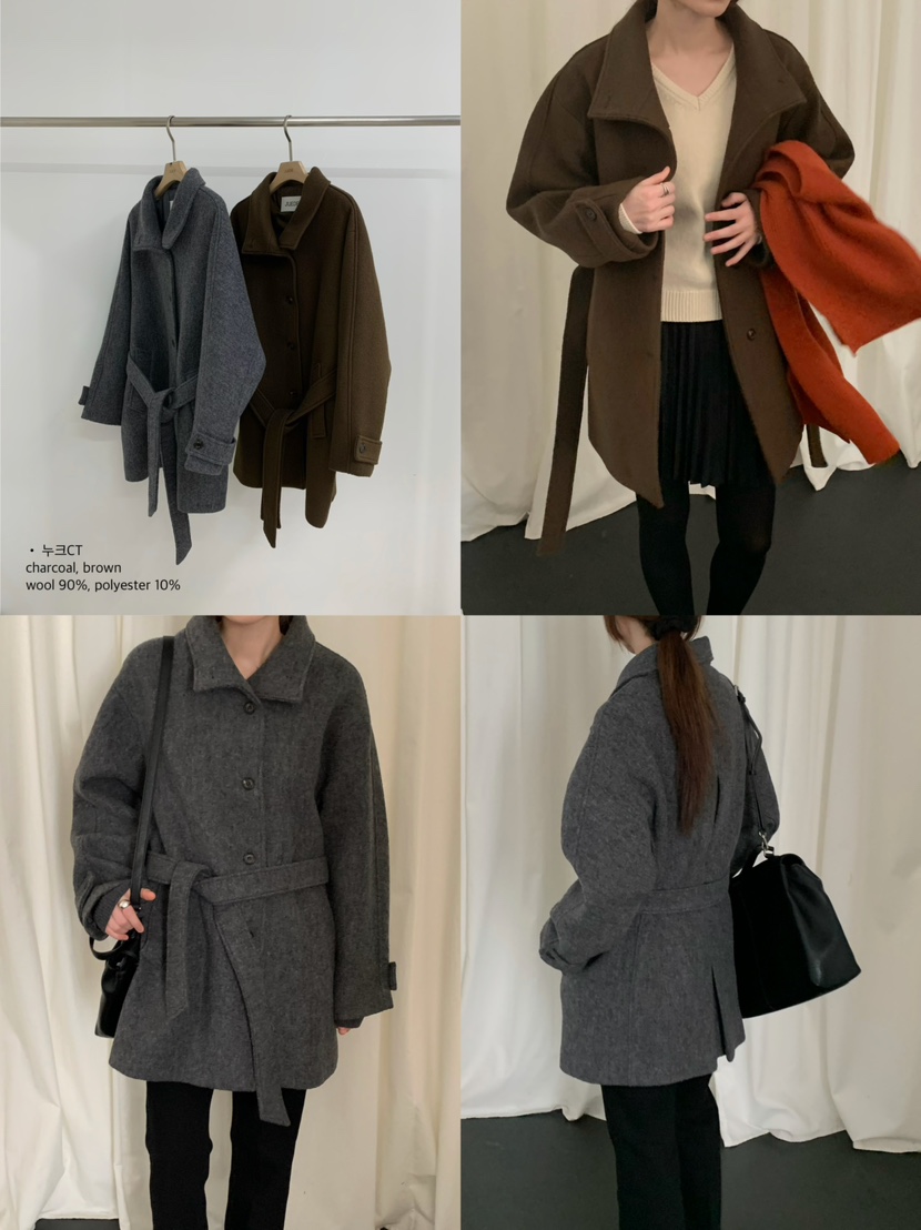 JUEDE東大門直郵女裝新品推薦短款大衣含腰帶JUEDE短款大衣
