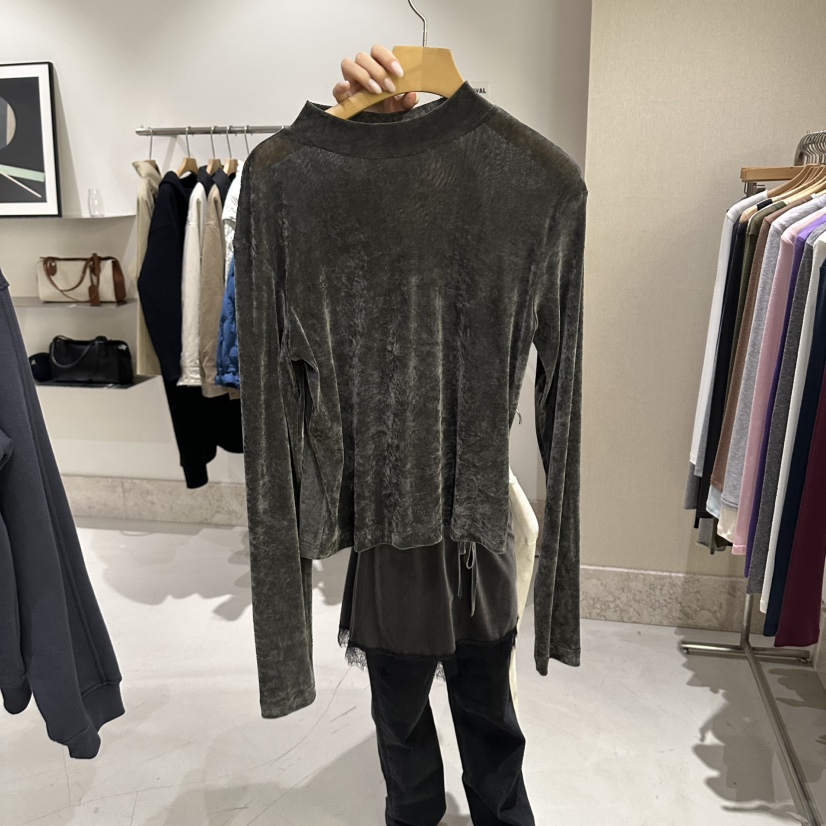 ANDMORE BUTTON東大門實拍女士新品真品長袖T恤天鵝絨網狀ANDMORE BUTTON長袖T恤圖色2