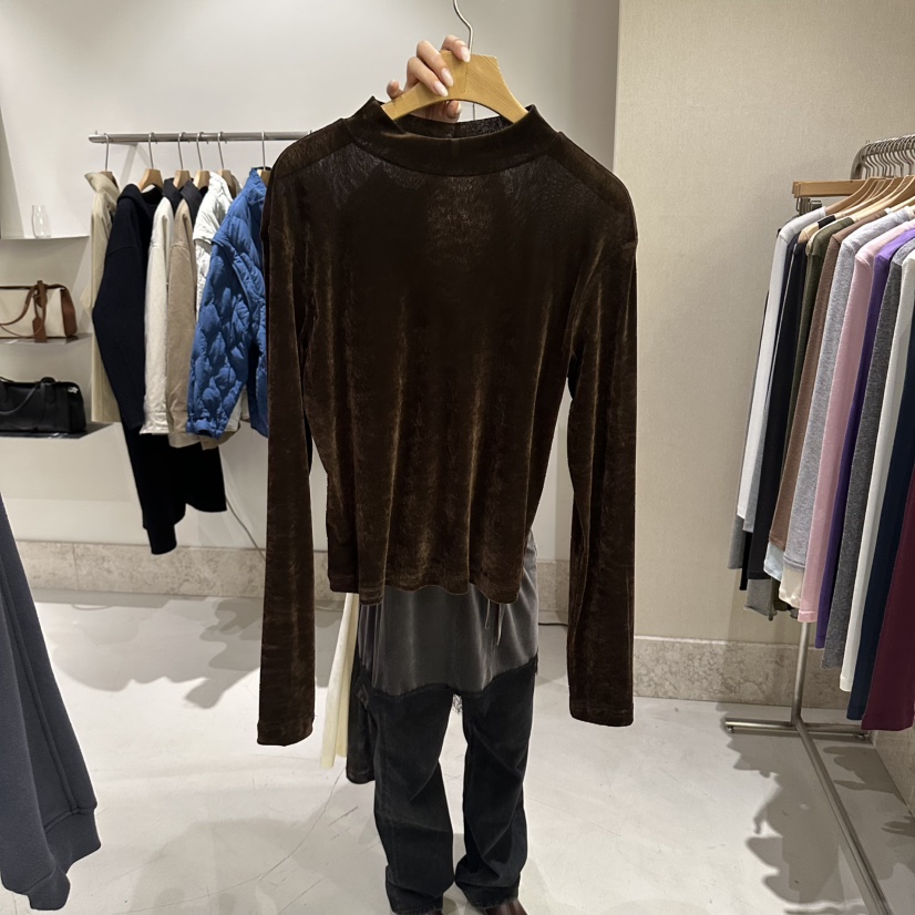 ANDMORE BUTTON東大門實拍女士新品真品長袖T恤天鵝絨網狀ANDMORE BUTTON長袖T恤圖色3