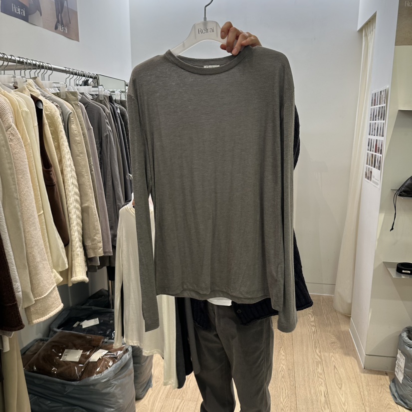 REIRAI東大門代購女裝新品時尚推薦人氣熱賣休閑長袖T恤柔軟Reirai長袖T恤圖色3淺灰色
