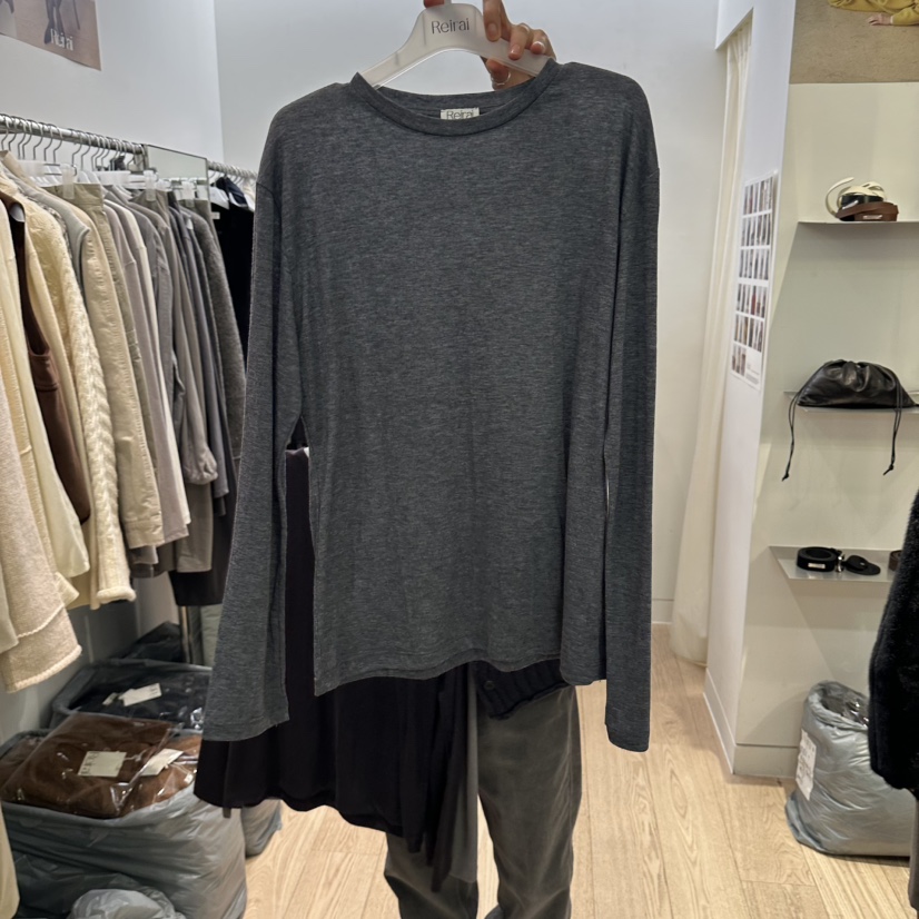 REIRAI東大門代購女裝新品時尚推薦人氣熱賣休閑長袖T恤柔軟Reirai長袖T恤圖色4墨色