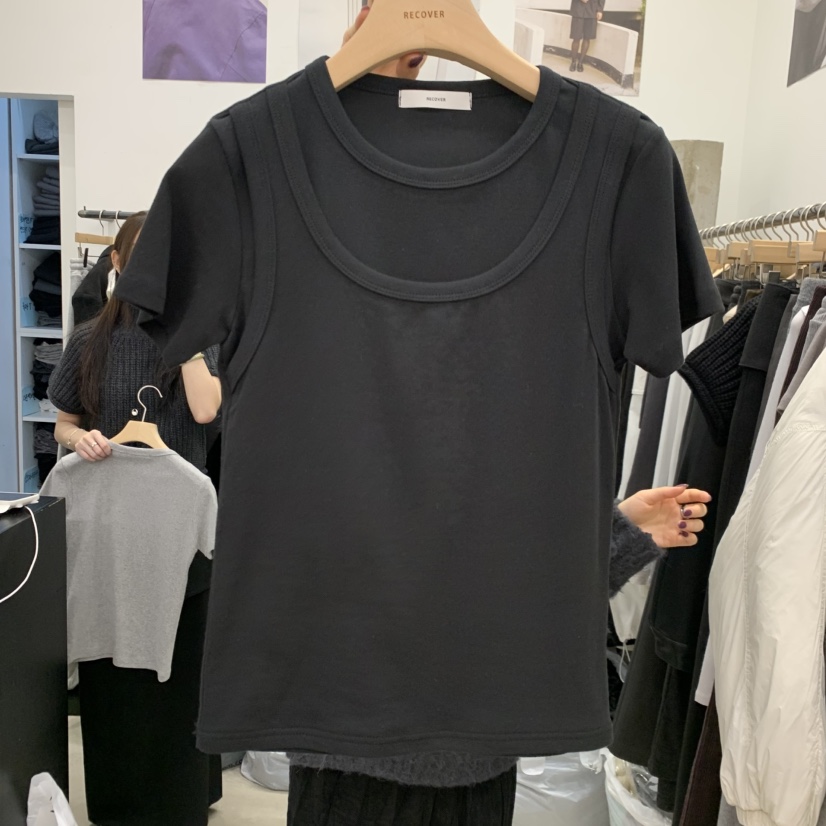 RECOVER韓國代購女裝新品推薦熱賣休閑人氣時尚T恤假兩件RECOVER/MOMENTT恤圖色3