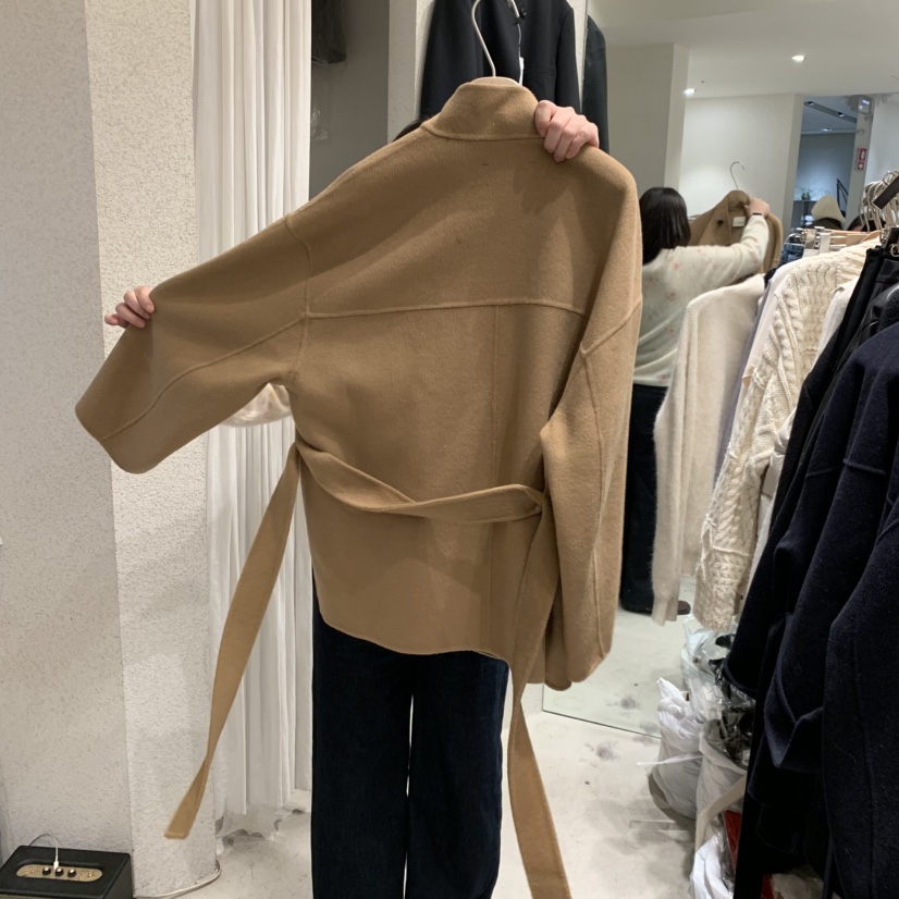 SSENIQUE東大門代購女士新品熱賣休閑短款大衣含腰帶高領SSENIQUE短款大衣