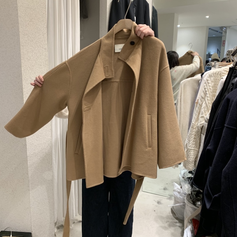 SSENIQUE東大門代購女士新品熱賣休閑短款大衣含腰帶高領SSENIQUE短款大衣圖色2