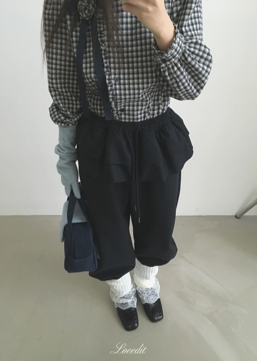 LOEEDIT韓國直郵女士新款人氣休閑熱賣時尚推薦休閑褲層疊LOEEDIT休閑褲
