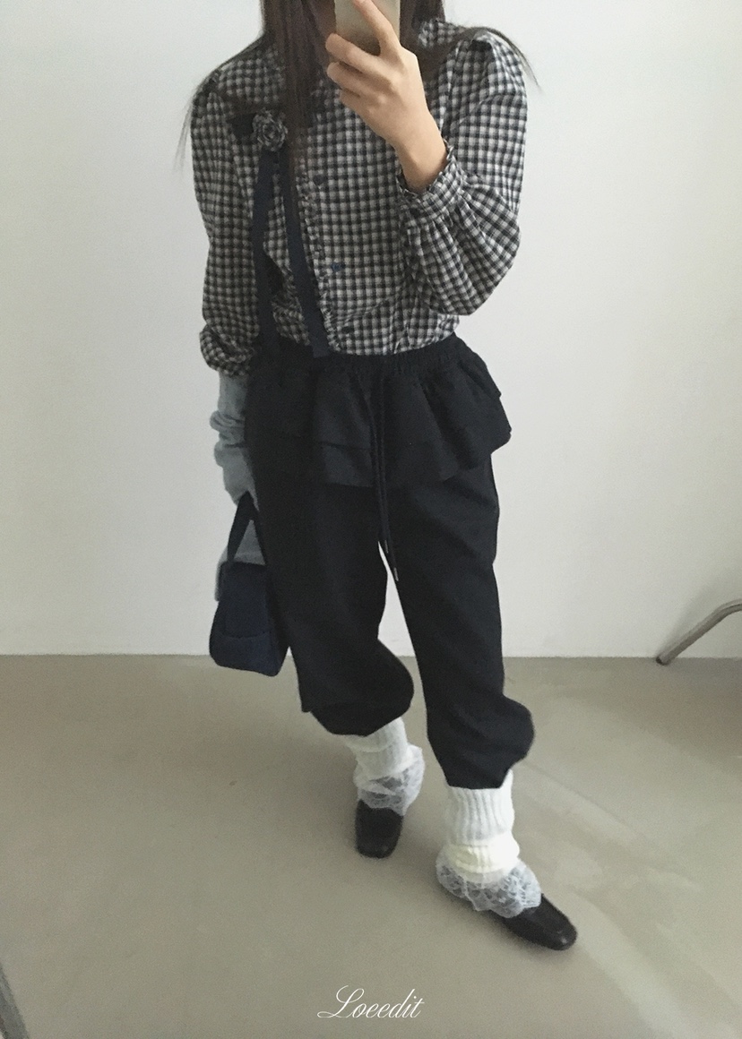 LOEEDIT韓國直郵女士新款人氣休閑熱賣時尚推薦休閑褲層疊LOEEDIT休閑褲