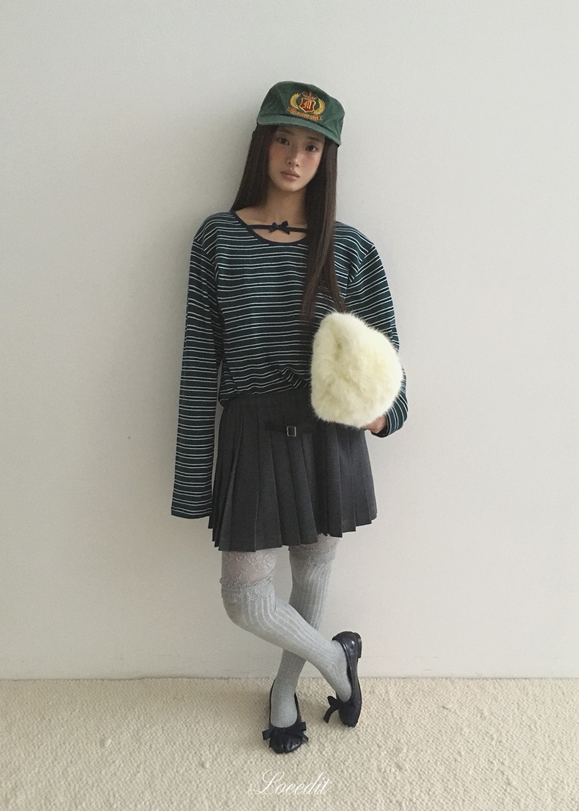 LOEEDIT韓國代購女士新品人氣推薦熱賣休閑真品長袖T恤絲帶LOEEDIT長袖T恤