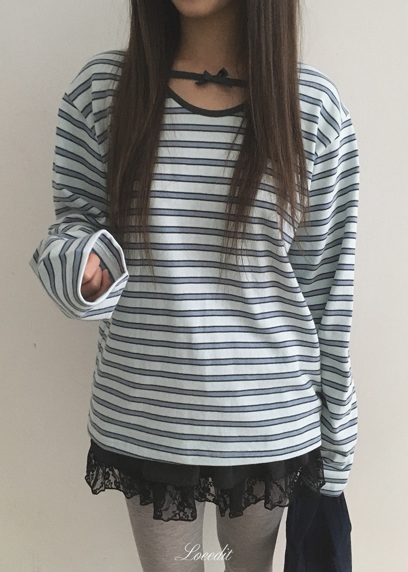 LOEEDIT韓國代購女士新品人氣推薦熱賣休閑真品長袖T恤絲帶LOEEDIT長袖T恤