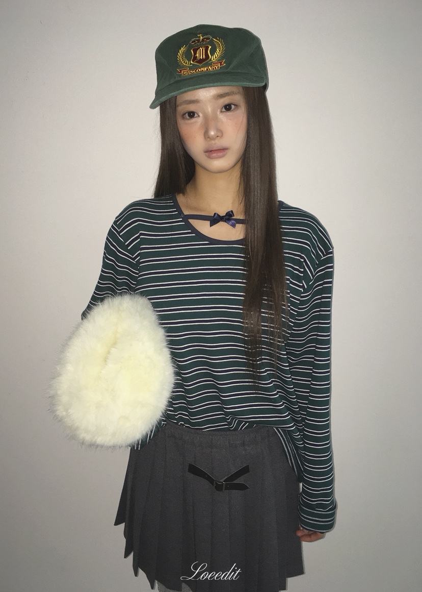 LOEEDIT韓國代購女士新品人氣推薦熱賣休閑真品長袖T恤絲帶LOEEDIT長袖T恤圖色1