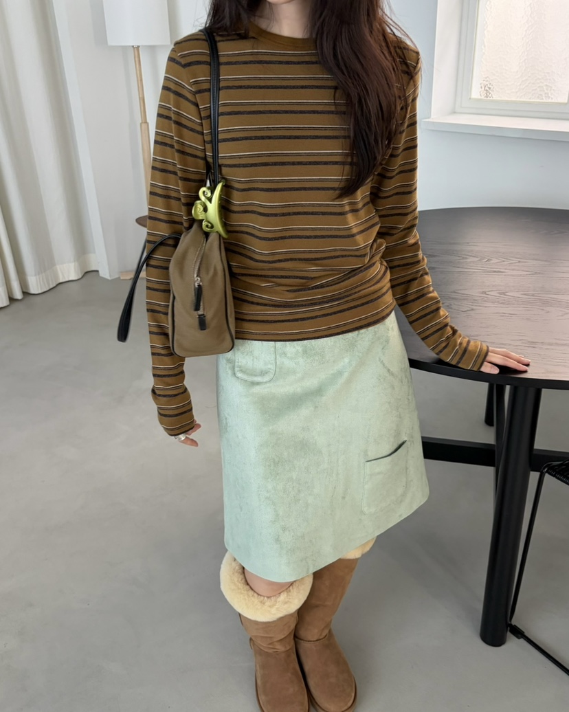 PEBBLE東大門實拍女士新款人氣真品推薦熱賣休閑長袖T恤條紋PEBBLE長袖T恤