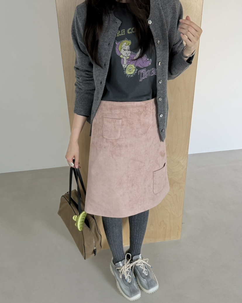 PEBBLE韓國直郵女士新款真品熱賣推薦半身裙中短裙口袋絨PEBBLE半身裙/中短裙
