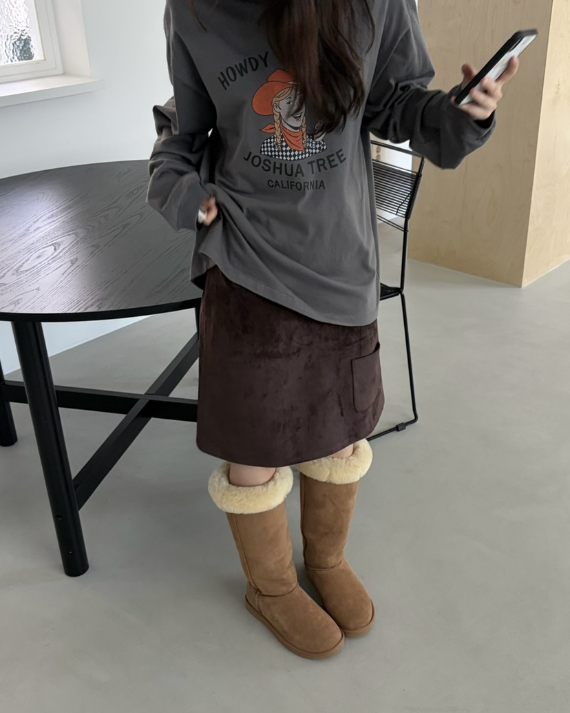 PEBBLE韓國直郵女士新款真品熱賣推薦半身裙中短裙口袋絨PEBBLE半身裙/中短裙