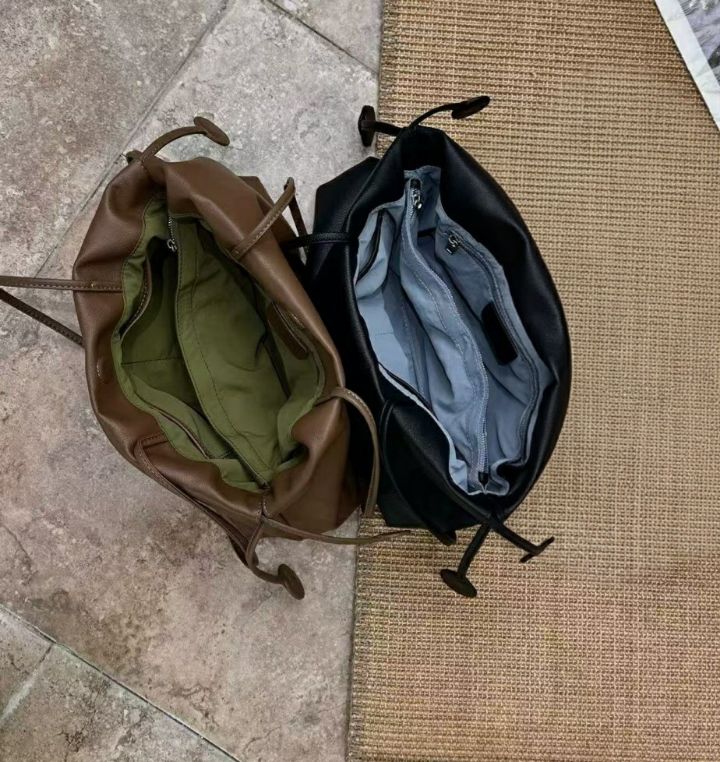 TROUVAILLE東大門直郵女裝新品熱賣休閑單肩斜跨包牛皮褶皺TROUVAILLE單肩/斜跨包