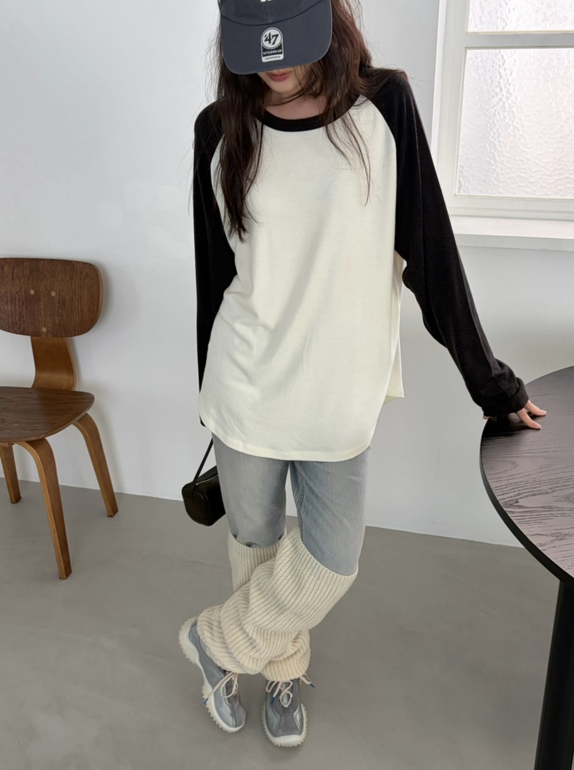 PEBBLE東大門直郵女裝新品推薦休閑時尚熱賣長袖T恤插肩袖PEBBLE長袖T恤