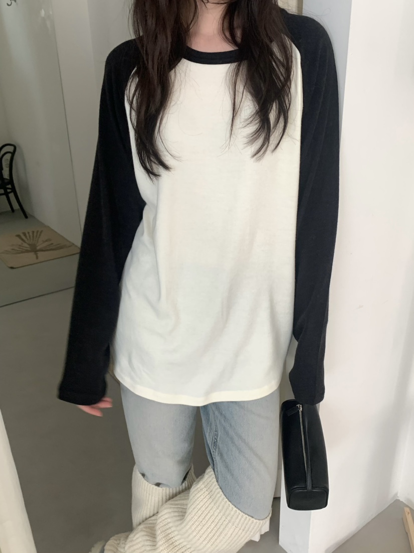 PEBBLE東大門直郵女裝新品推薦休閑時尚熱賣長袖T恤插肩袖PEBBLE長袖T恤