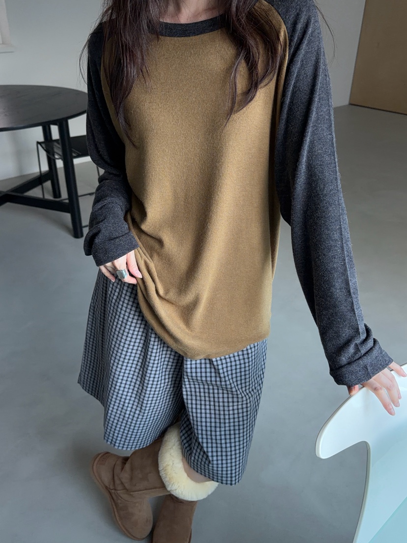 PEBBLE東大門直郵女裝新品推薦休閑時尚熱賣長袖T恤插肩袖PEBBLE長袖T恤