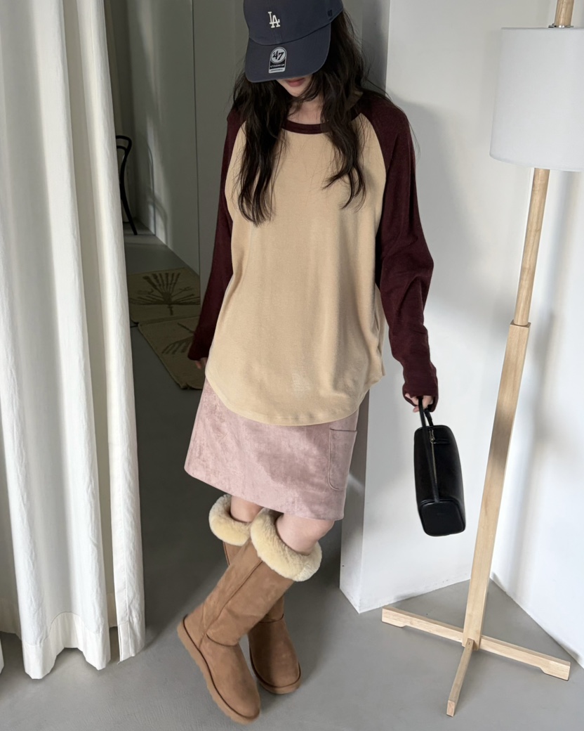 PEBBLE東大門直郵女裝新品推薦休閑時尚熱賣長袖T恤插肩袖PEBBLE長袖T恤