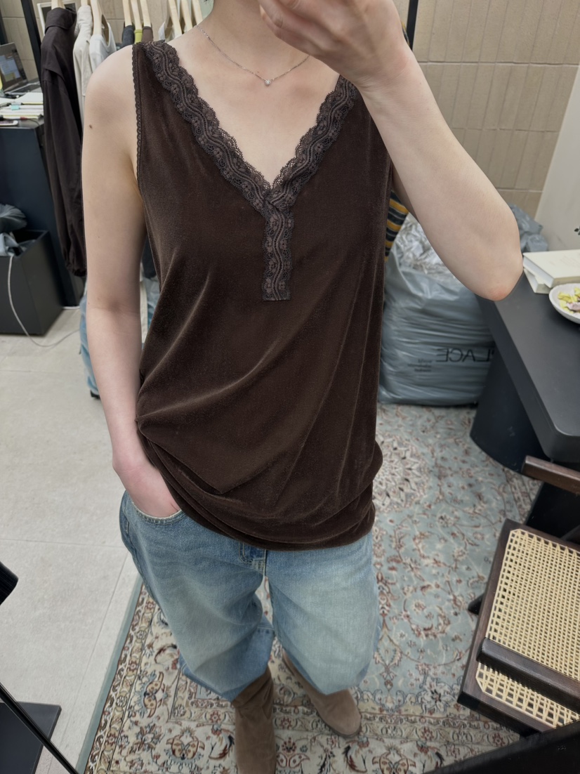 FOSET東大門直郵女裝新款時尚人氣推薦吊帶背心蕾絲絲絨無袖FOSET吊帶/背心