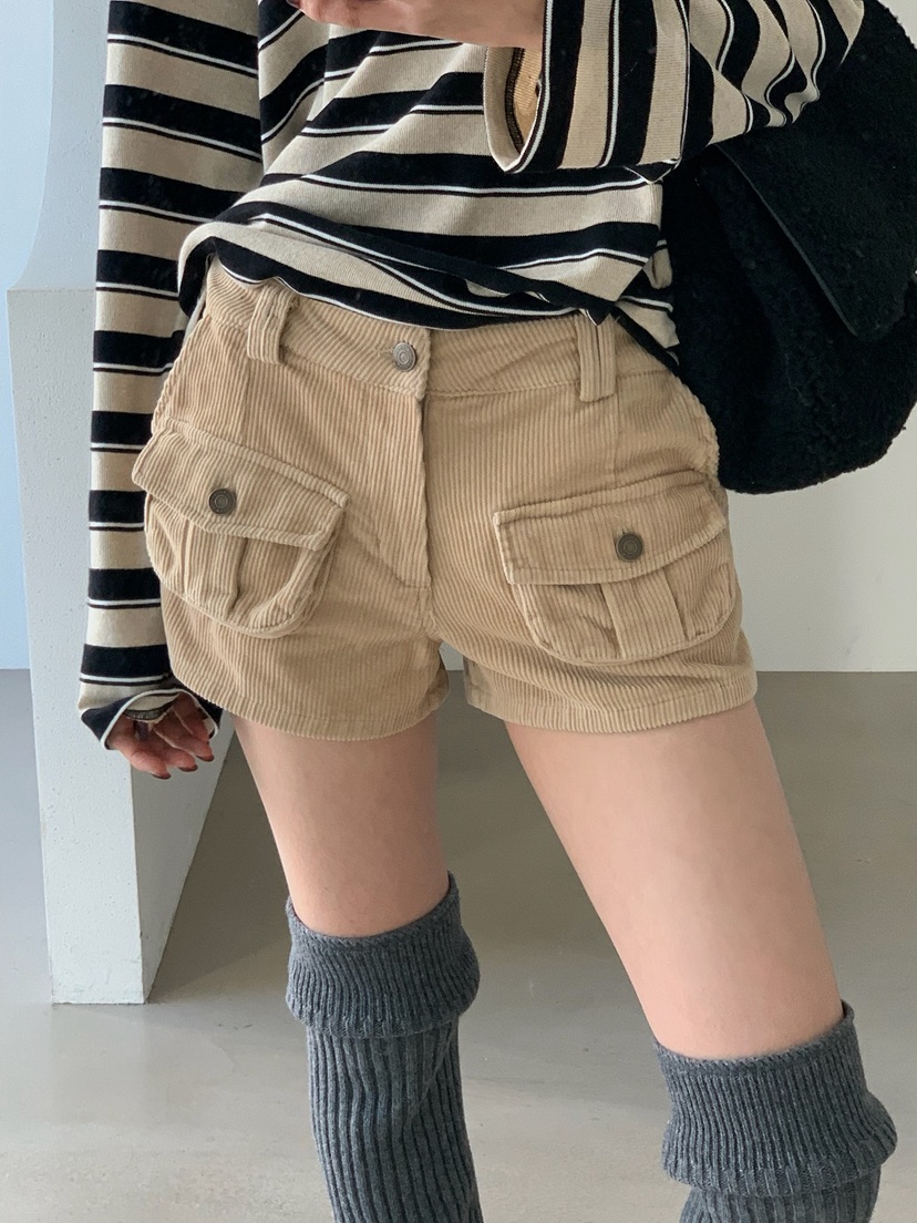 VERANDA韓國代購女裝新款時尚休閑熱賣推薦短褲燈芯絨工裝VERANDA短褲