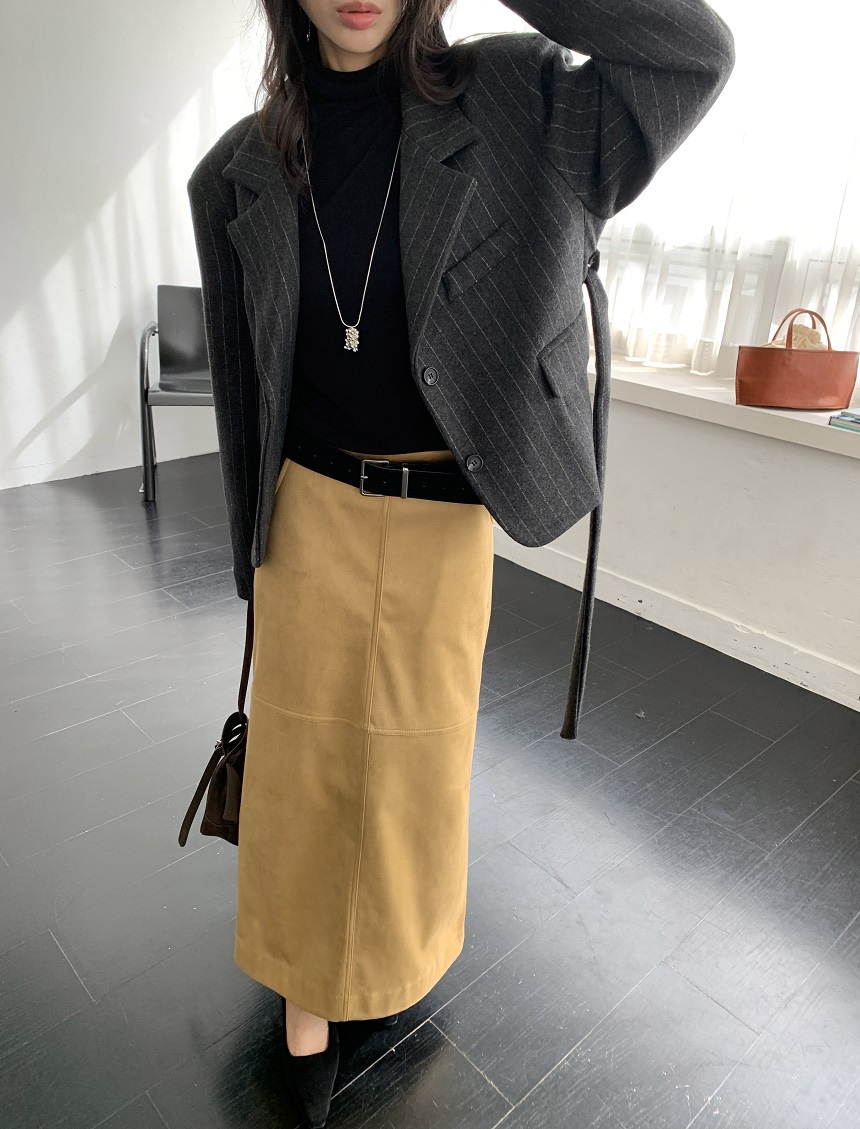 KYEM東大門代購女士新款時尚休閑熱賣長裙不含腰帶絨面革KYEM長裙