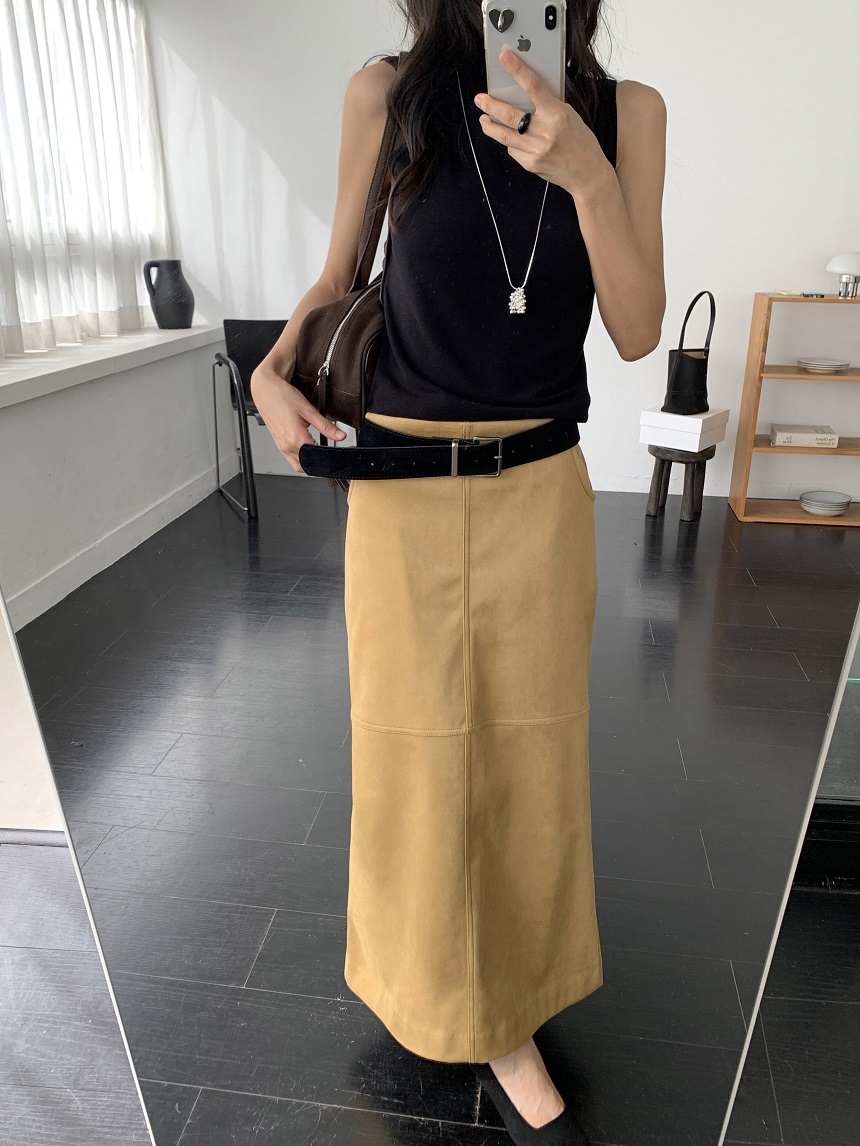 KYEM東大門代購女士新款時尚休閑熱賣長裙不含腰帶絨面革KYEM長裙
