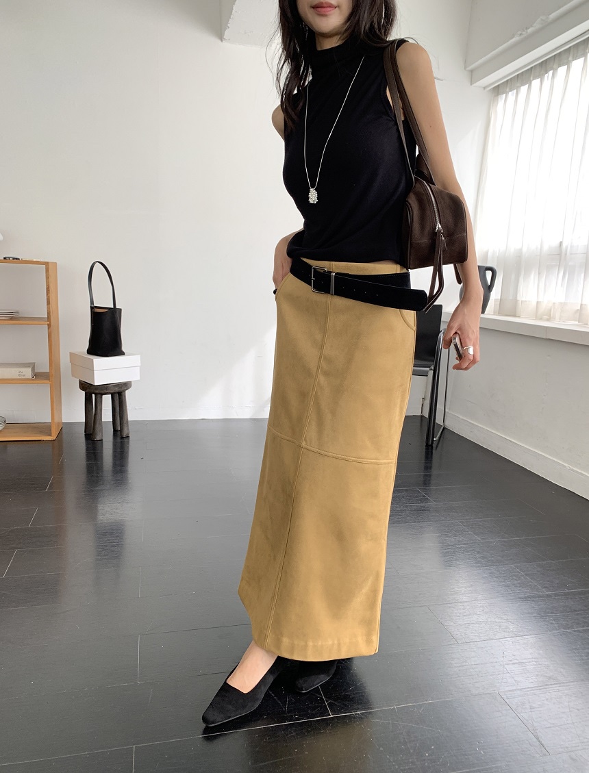 KYEM東大門代購女士新款時尚休閑熱賣長裙不含腰帶絨面革KYEM長裙