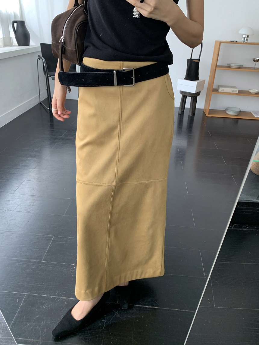 KYEM東大門代購女士新款時尚休閑熱賣長裙不含腰帶絨面革KYEM長裙