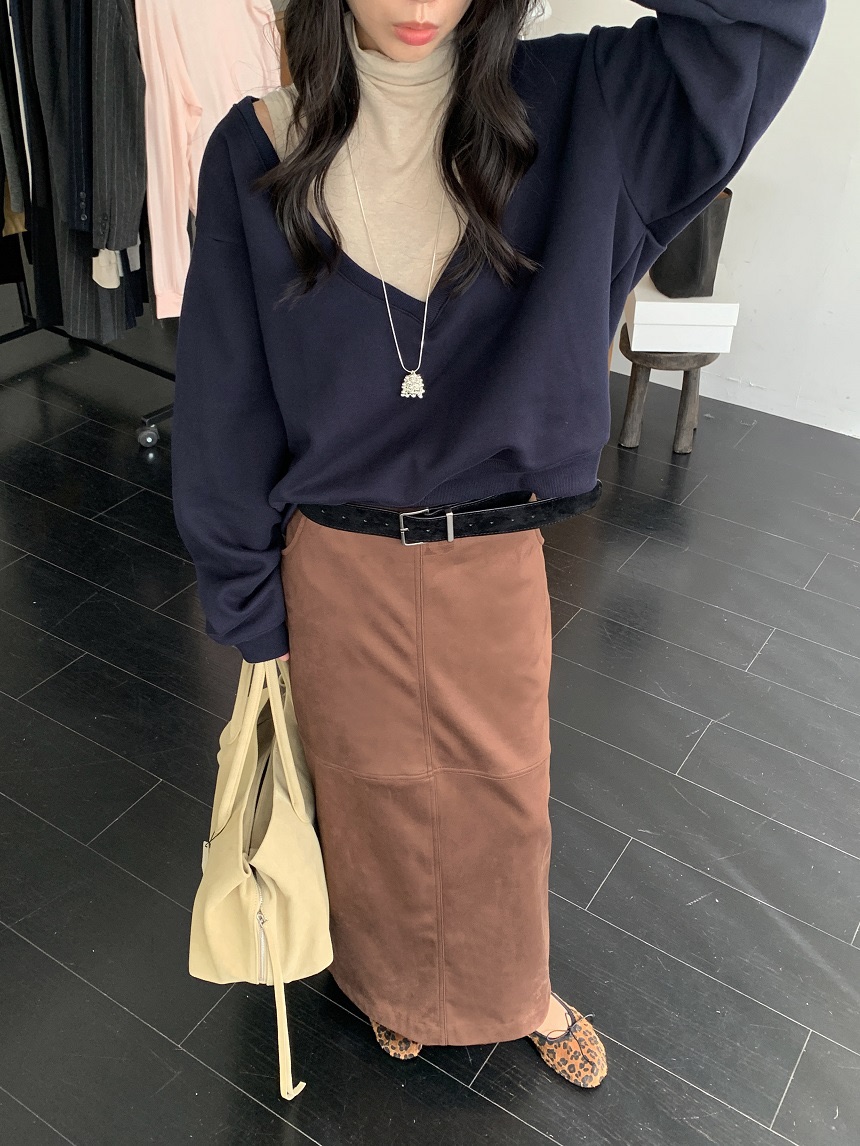 KYEM東大門代購女士新款時尚休閑熱賣長裙不含腰帶絨面革KYEM長裙