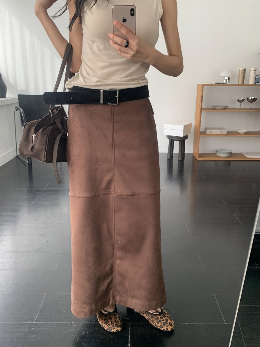 KYEM東大門代購女士新款時尚休閑熱賣長裙不含腰帶絨面革KYEM長裙圖色1