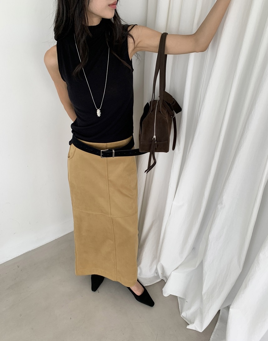KYEM東大門代購女士新款時尚休閑熱賣長裙不含腰帶絨面革KYEM長裙圖色2