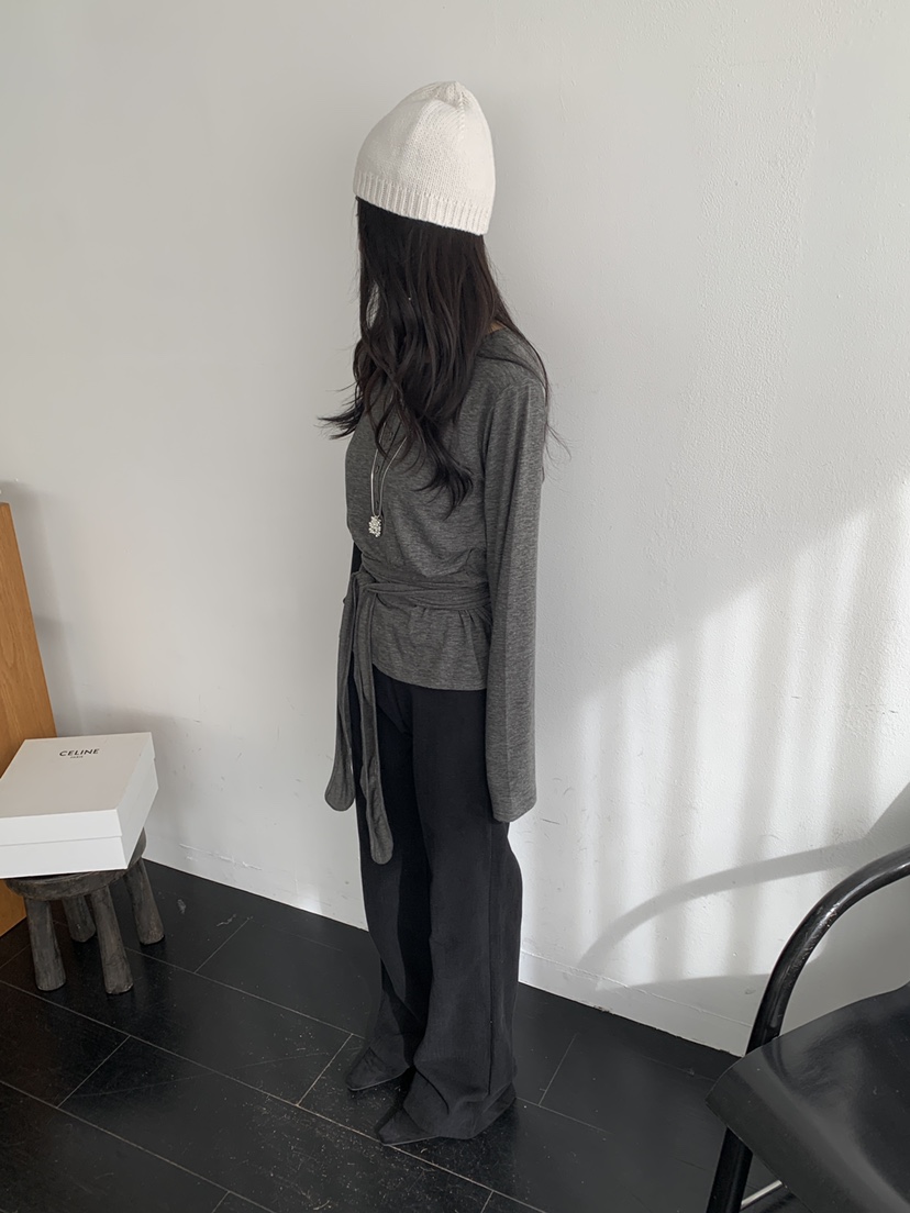 KYEM東大門實拍女士新款熱賣時尚休閑推薦人氣長袖T恤腰帶KYEM長袖T恤