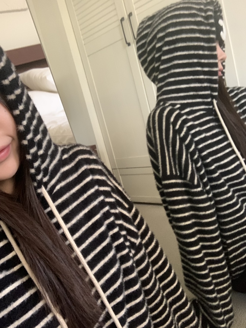 OKIE韓國直郵女裝新款真品熱賣推薦時尚衛衣連帽衫毛絨條紋OKIE衛衣