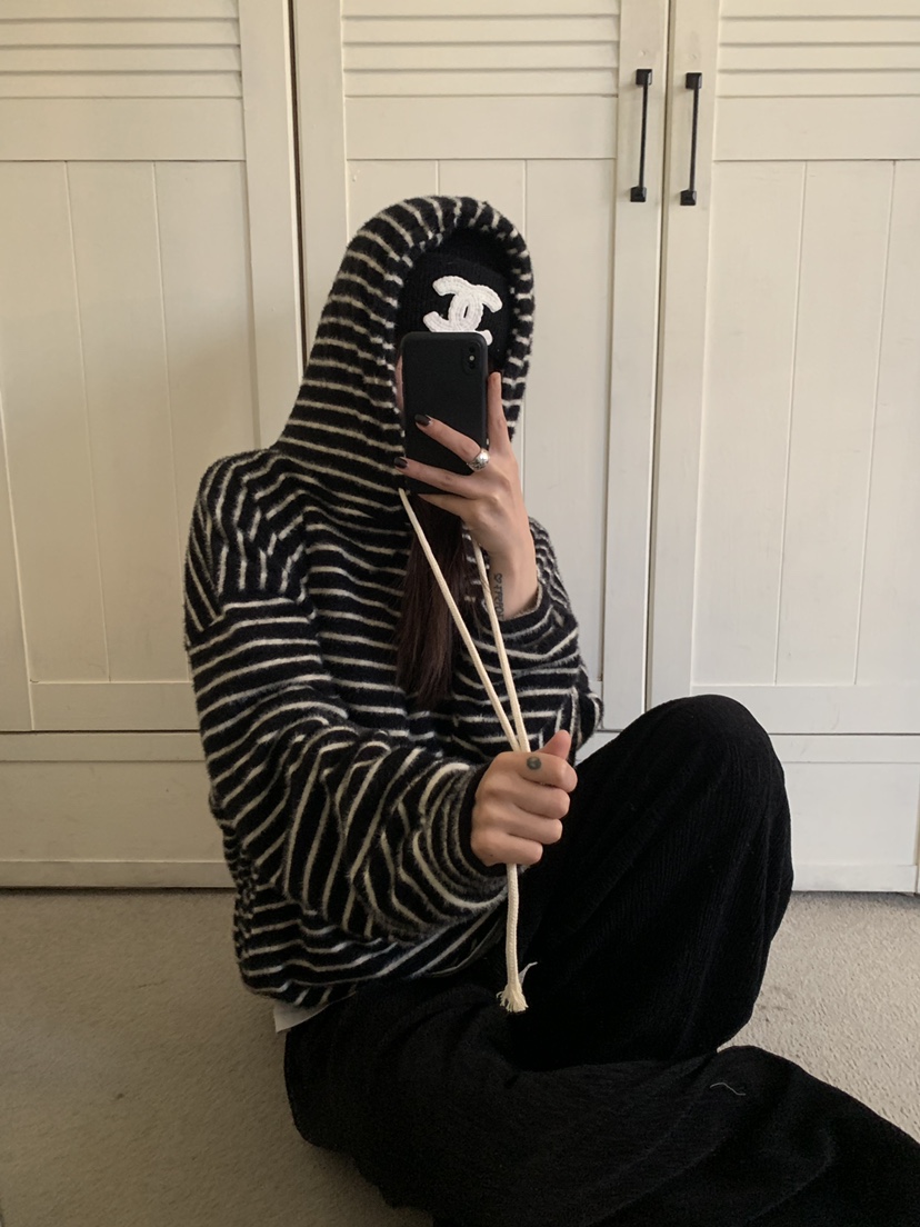 OKIE韓國直郵女裝新款真品熱賣推薦時尚衛衣連帽衫毛絨條紋OKIE衛衣