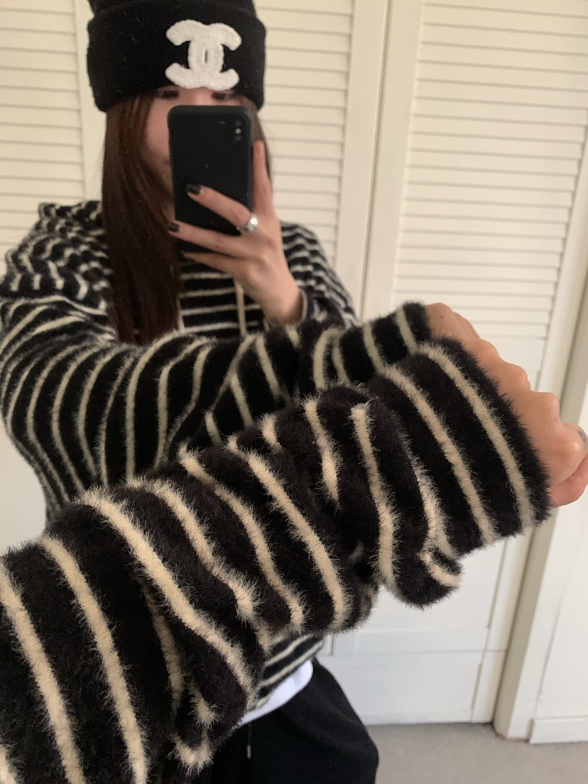 OKIE韓國直郵女裝新款真品熱賣推薦時尚衛衣連帽衫毛絨條紋OKIE衛衣