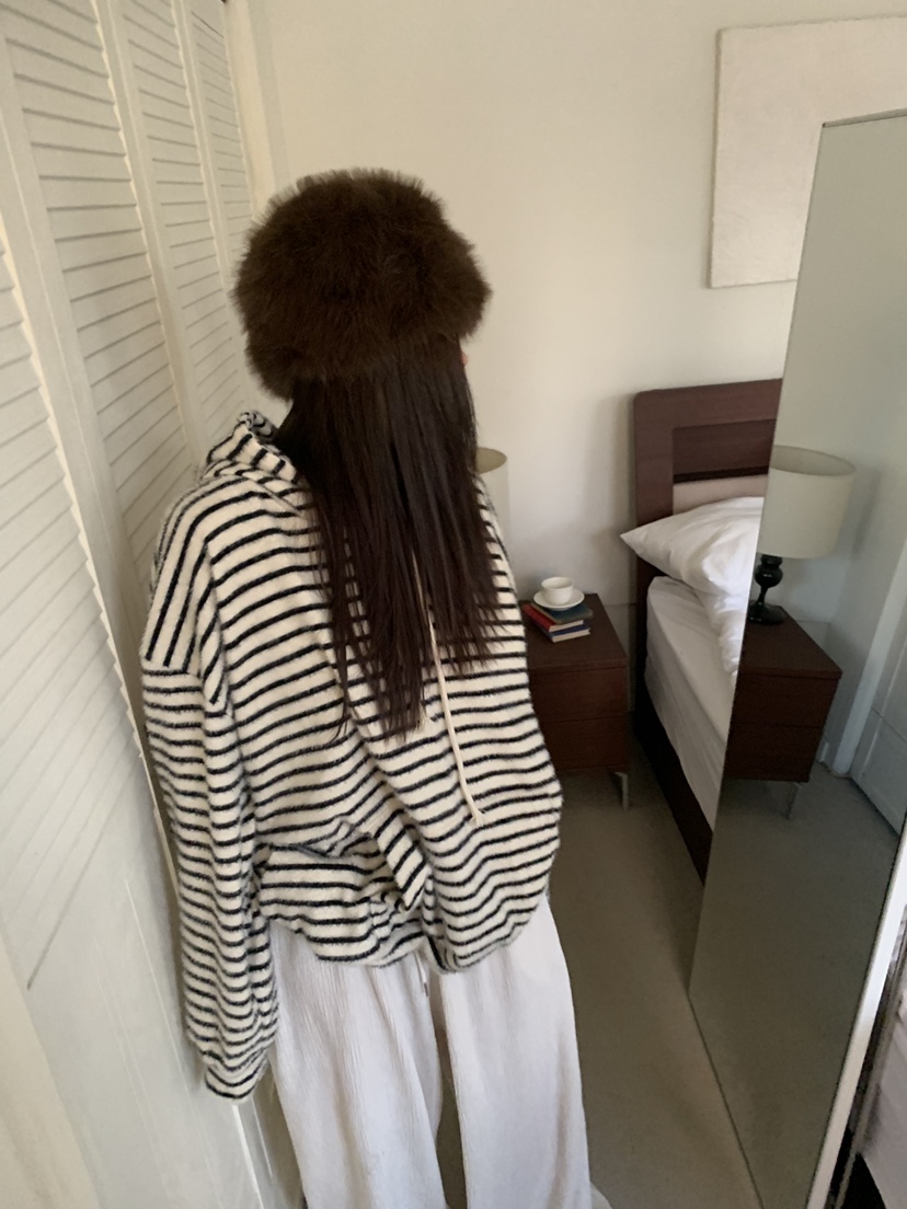 OKIE韓國直郵女裝新款真品熱賣推薦時尚衛衣連帽衫毛絨條紋OKIE衛衣