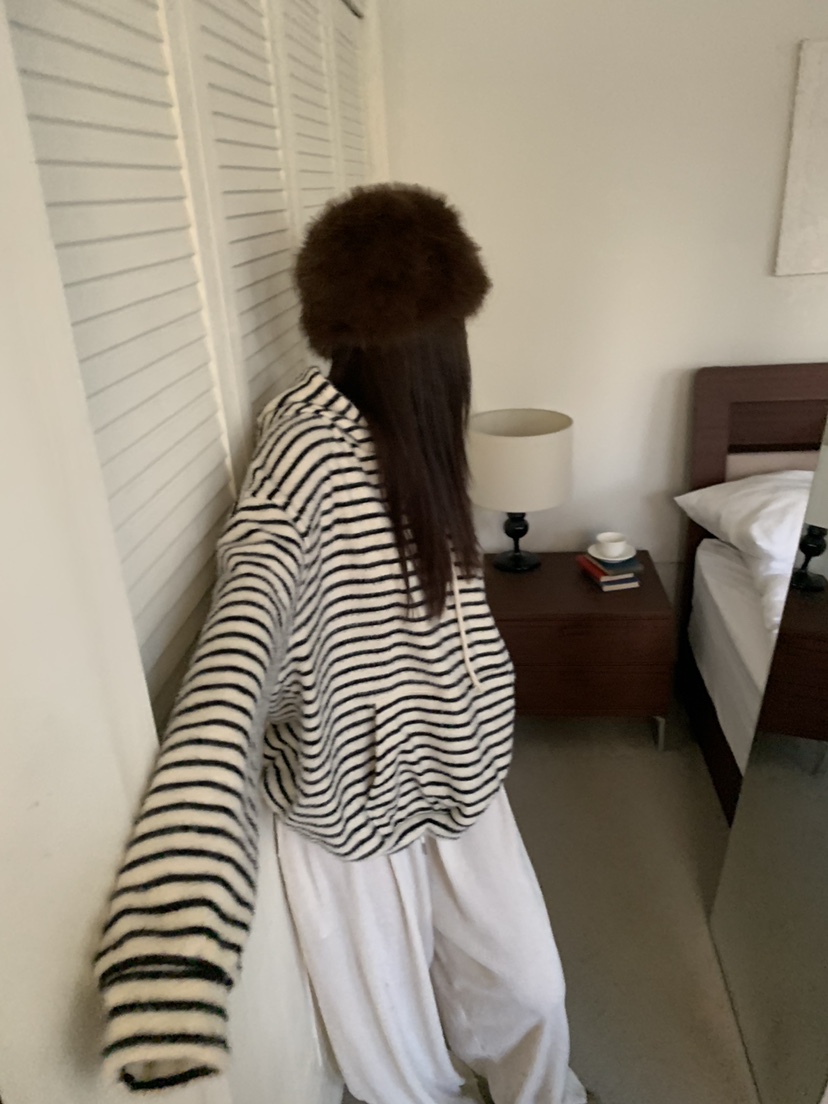 OKIE韓國直郵女裝新款真品熱賣推薦時尚衛衣連帽衫毛絨條紋OKIE衛衣