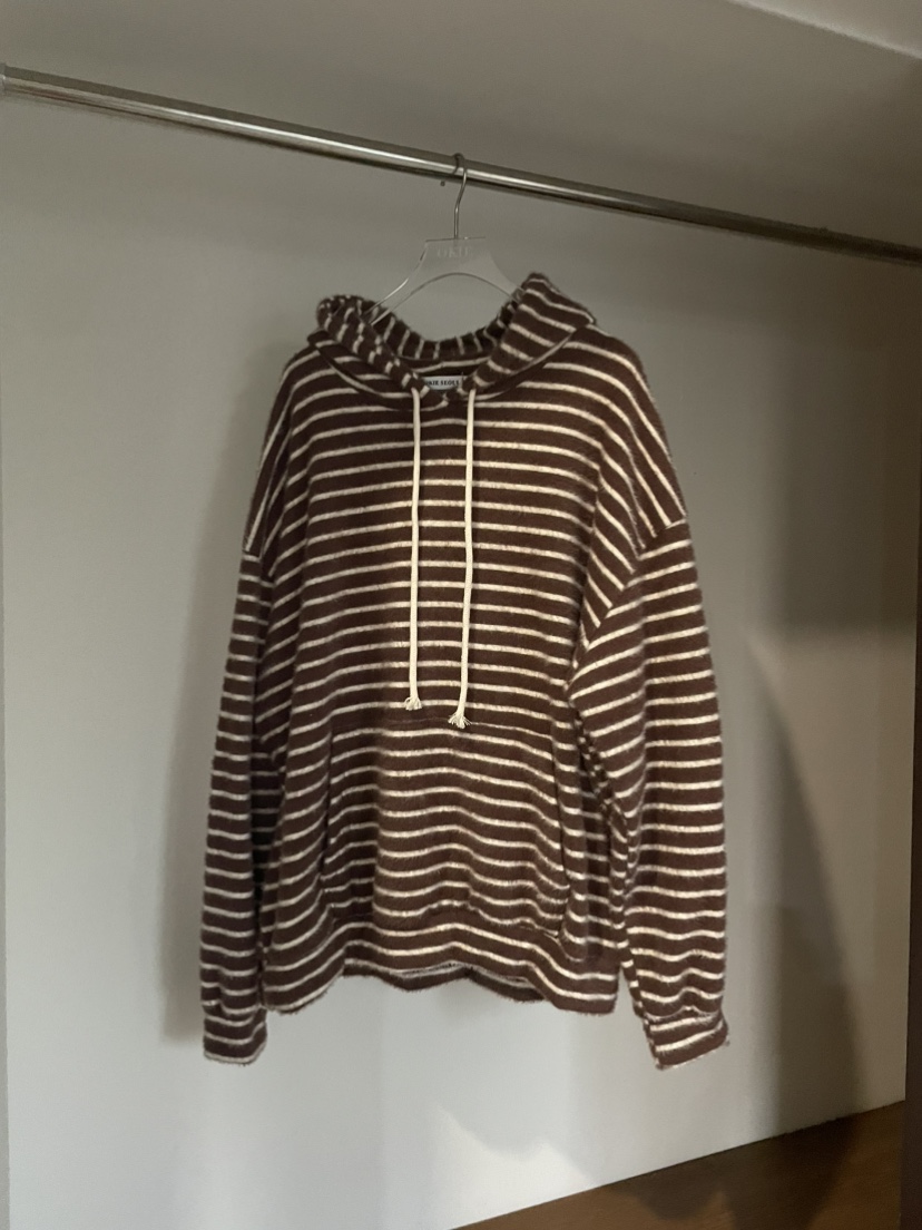 OKIE韓國直郵女裝新款真品熱賣推薦時尚衛衣連帽衫毛絨條紋OKIE衛衣圖色2
