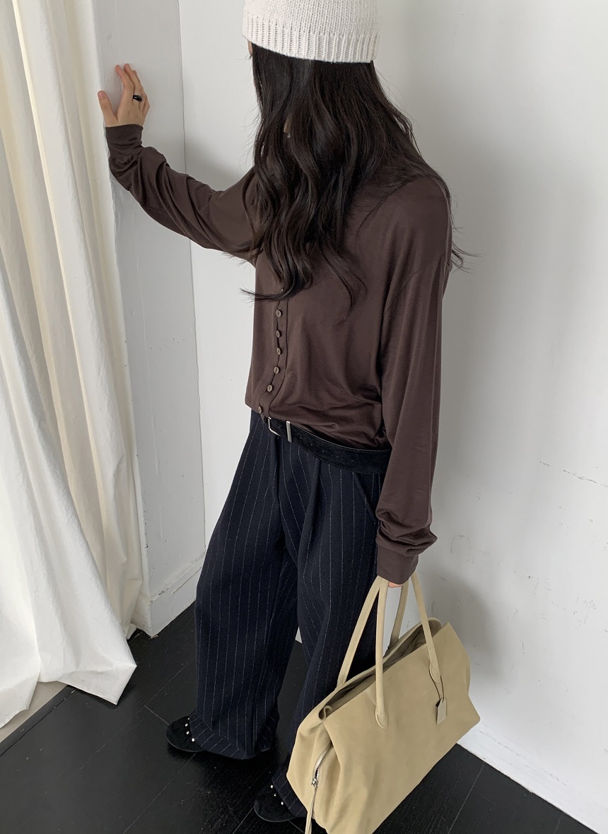 KYEM韓國直郵女裝新品休閑推薦真品長袖T恤不含內搭高領紐扣KYEM長袖T恤