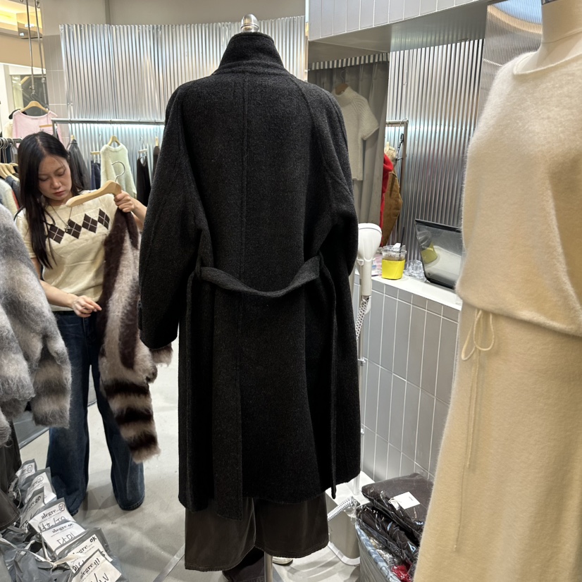 ALEGRE東大門直郵女士新品人氣時尚中長款大衣含腰帶高領ALEGRE中長款大衣