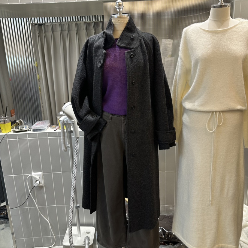 ALEGRE東大門直郵女士新品人氣時尚中長款大衣含腰帶高領ALEGRE中長款大衣圖色1
